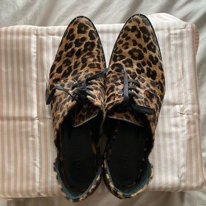 Freda Salvador calf hair leopard print d’Orsay oxfords cutout loafers